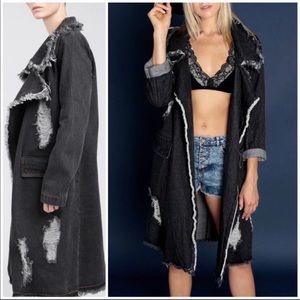 POL punk rock chic distressed long denim spring trench coat jacket